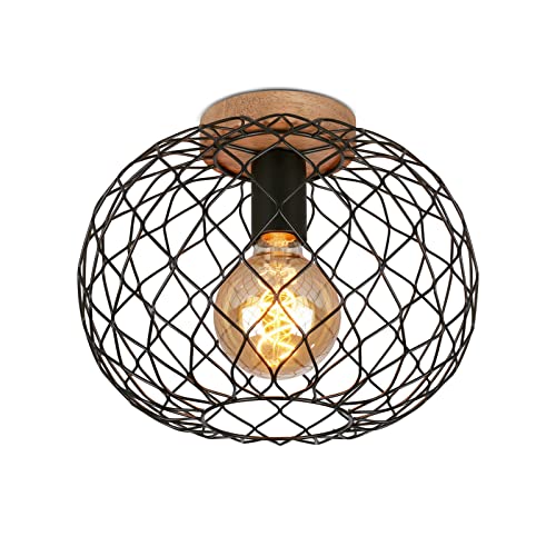 BRILONER Leuchten – Retro Deckenleuchte mit Holz, Deckenlampe vintage, Schlafzimmerlampe industrial, E27 Fassung max 40 Watt, schwarz, 30 cm Durchmesser von BRILONER