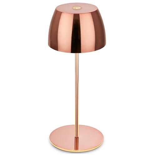 BRILONER - Mini LED Tischlampe kabellos IP44 mit Touch, stufenlos dimmbar, Akku & Lichtquelle tauschbar, Nachttischlampe, Wohnzimmer, LED Lampe, Akku Tischleuchte, 8x20 cm (DxH), Rosegold glänzend von BRILONER