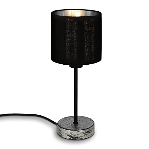 BRILONER - Nachttischlampe mit Lampenschirm aus Stoff, Ein-/Ausschalter, E14 Fassung, max. 25 Watt, Tischlampe, Lampe, Schreibtischlampe, Tischleuchte, Bürolampe, Leselampe Bett, 28x13 cm, Schwarz von BRILONER