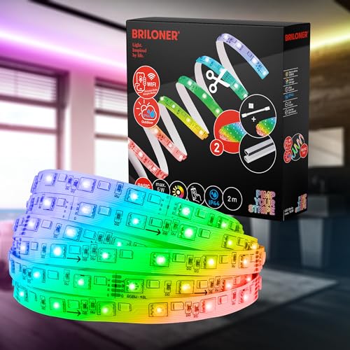 BRILONER - Pimp your Stripe Starter Set 2m LED Strip, IP44 Spritzwasserschutz, App- Sprachsteuerung, 3m Zuleitung, buntes RGBW, Kürzbar, Outdoor, LED Streifen, LED Lichtleiste, Terrasse Deko von Briloner Leuchten