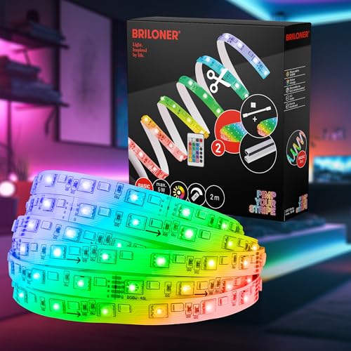 BRILONER - Pimp your Stripe Starter Set 2m LED Strip mit Fernbedienung, 3m Zuleitung, buntes RGBW, Kürzbar, Selbstklebend, LED Streifen, LED Lichtleiste, Zimmer Deko, Gaming Deko, LED Lichtband von BRILONER