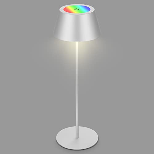 BRILONER – RGB Akku Tischleuchte 2 in 1, Touch, Mobiles Licht, LED Tischlampe Aussen, IP44, LED Tischleuchte kabellos, Silberfarbig von BRILONER