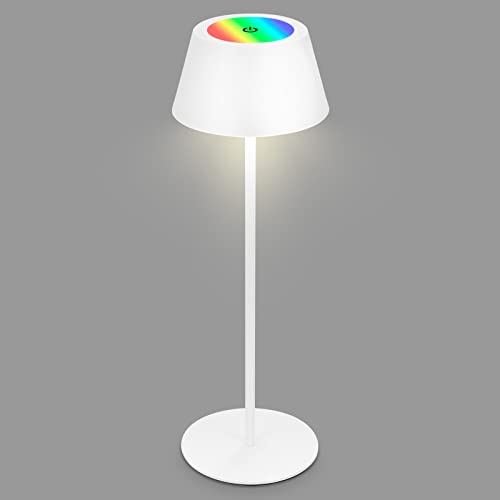 BRILONER – LED Tischlampe Kabellos, RGB Nachttischlampe Touch, Schreibtischlampe, Leselampe, Tischleuchte Outdoor & Indoor, USB-C, Camping Lampe, Warmweißes Licht und buntes Licht, Weiß von BRILONER