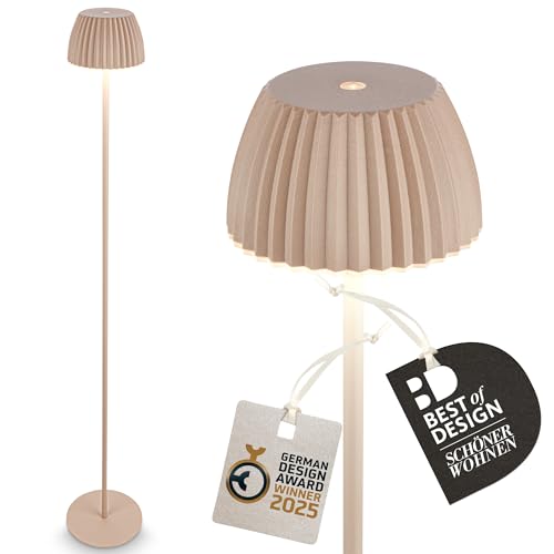 BRILONER - Riffle LED Stehlampe kabellos IP44 mit Touch, dimmbar, Memoryfunktion, Akku tauschbar, Akku Stehleuchte, Leselampe, Wohnzimmerlampe, German Design Award Winner 2025, 19x124 cm, Beige von BRILONER