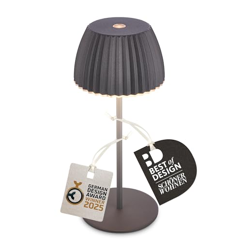 BRILONER - Riffle Mini LED Tischlampe kabellos IP44 mit Lichtkante, Touchdimmer, Akku tauschbar, Nachttischlampe, LED Lampe, Akku Lampe, German Design Award Winner 2025, 8,5 x 20 cm, Anthrazit von BRILONER