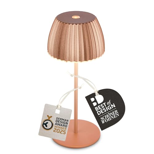 BRILONER - Riffle Mini LED Tischlampe kabellos IP44 mit Lichtkante, Touchdimmer, Akku tauschbar, Nachttischlampe, LED Lampe, Akku Lampe, German Design Award Winner 2025, 8,5 x 20 cm, Kupferfarbig von BRILONER