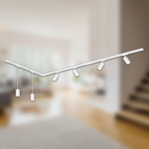 BRILONER - Schienensystem Rail Komplettset, 4x GU10 Spots schwenkbar, 2x GU10 Pendel, L-Form, Lichtschienensystem Decke, Strahler Schiene, Deckenlampe, Deckenleuchte, Spotlight, 2,25m, Weiß BRILONER - Schienensystem Rail Komplettset, 4x GU10 Spots schwenkbar, 2x GU10 Pendel, L-Form, Lichtschienensystem Decke, Strahler Schiene, Deckenlampe, Deckenleuchte, Spotlight, 2,25m, Weiß von BRILONER