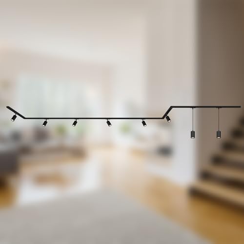 BRILONER - Schienensystem Rail Komplettset, 6x GU10 Spots schwenkbar, 2x GU10 Pendel, Cap-Form/Stairs-Form, Lichtschienensystem Decke, Strahler Schiene, Deckenlampe, Spotlight, 5,25m, Schwarz BRILONER - Schienensystem Rail Komplettset, 6x GU10 Spots schwenkbar, 2x GU10 Pendel, Cap-Form/Stairs-Form, Lichtschienensystem Decke, Strahler Schiene, Deckenlampe, Spotlight, 5,25m, Schwarz von BRILONER