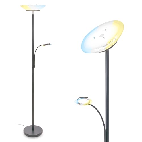 BRILONER - Stehlampe mit flexiblem Fluterkopf und Lesearm, stufenlos dimmbar, CCT warmweiß bis kaltweiß, Stehleuchte, Leselampe, Deckenfluter, Wohnzimmerlampe, Standleuchte, 180 cm, Anthrazit BRILONER - Stehlampe mit flexiblem Fluterkopf und Lesearm, stufenlos dimmbar, CCT warmweiß bis kaltweiß, Stehleuchte, Leselampe, Deckenfluter, Wohnzimmerlampe, Standleuchte, 180 cm, Anthrazit von BRILONER