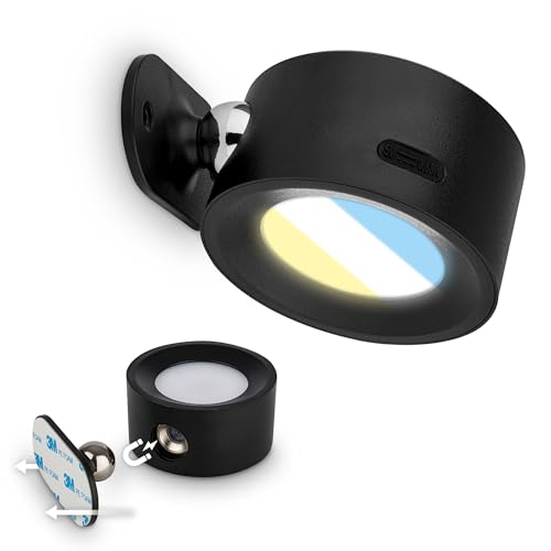 BRILONER Sticklights - LED Wandleuchte ohne Stromanschluss und ohne Bohren mit Akku, Touch, dimmbar, CCT, magnetisch abnehmbar, Wandlampe zum Kleben, Leselampe, Flurlampe, 9x7,5x4 cm, Schwarz von BRILONER