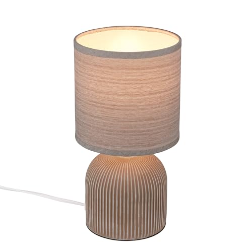 BRILONER - Tischlampe mit Stoffschirm, Kabelschalter, Keramikfuß, Lampe, Nachttischlampe, Tischleuchte, Dekolampe Flur, Bürolampe, Leselampe, Wohnzimmer, Schlafzimmer, 15x28 cm (DxH), Braun von BRILONER