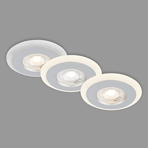 BRILONER Leuchten - 3er Set Einbauleuchten Decke LED, LED Lichtring, Einbaulampen flach LED, Einbaustrahler Bad, Badeinbaustrahler IP44, Chrom-Matt, 84x34 mm (DxH) von BRILONER