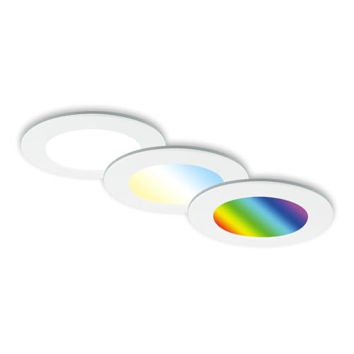 BRILONER - 3er Set Bad Einbaustrahler LED mit Fernbedienung, einstellbar von warmweiß bis kaltweiß, dimmbar, LED Spot, Deckenspots, Spots, Einbauleuchten, Einbauspots, 92x45 mm, Weiß von BRILONER