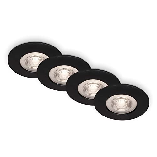 BRILONER - 4er Set LED Einbaustrahler 230V flach, warmweiß, je 4,9 W 480lm, Spot, flach, Deckenspots, LED Spots 230V, Einbauleuchten, Einbauspots, 68mm Lochmass, 90x25 mm (DxH), Schwarz-Matt von BRILONER