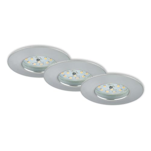 Briloner Leuchten 7204-039 LED Einbauleuchte, Spots, Deckenstrahler, Deckenspot, Lampen Wohnzimmer, 230v, 5 Watt, 400 Lumen, Badezimmer geeignet IP44, energiesparend, 3er Set, rund, aluminium von BRILONER