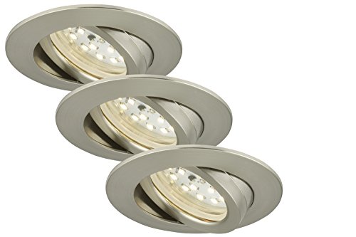 Briloner Leuchten 7209-032 LED Einbauleuchten 3er Set, Einbaustrahler schwenkbar, 230V, kein Trafo notwendig, Einbaulaulampe 5W, warm weiß, flache Einbautiefe 3cm, energiesparend, rund, matt-nickel von BRILONER