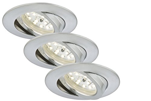 Briloner Leuchten 7232-039 LED-Einbauleuchten, 3er-Set, dimmbar, LED-Einbaustrahler 230V, Deckeneinbauleuchten, 5,5 Watt, 470 Lumen, schwenkbar, energiesparend, rund, alufarben, Aluminium von BRILONER