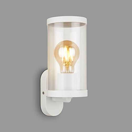 BRILONER Leuchten- Außenlampe, Außenwandleuchte Glas, IP44, E27, Weiß, 230x95x115 mm (LxBxH), 3600-016 von BRILONER