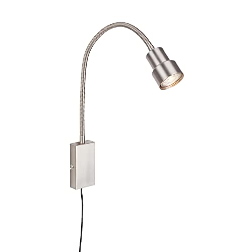 BRILONER Leuchten - Bettleuchte, Wandleuchte, Leselampe inkl. Flexarm, An-/Ausschalter via Touchfunktion, 1x LED/GU10, 5 Watt, 400 Lumen, 3.000 Kelvin, Metall, Matt-Nickel von BRILONER