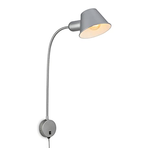 BRILONER Leuchten - Bettleuchte flexibel, Bettlampe verstellbar, Kippschalter, 1x E27 Fassung max. 10 Watt, inkl. Kabel, Chrom-Matt, 55 cm von BRILONER