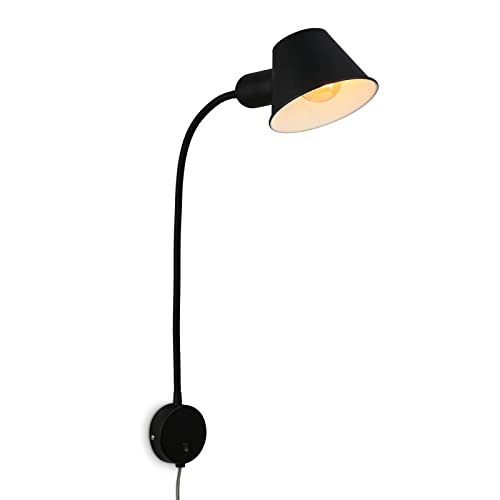 BRILONER Leuchten - Bettleuchte flexibel, Bettlampe verstellbar, Kippschalter, 1x E27 Fassung max. 10 Watt, inkl. Kabel, Schwarz, 55 cm, 2089-015 von BRILONER