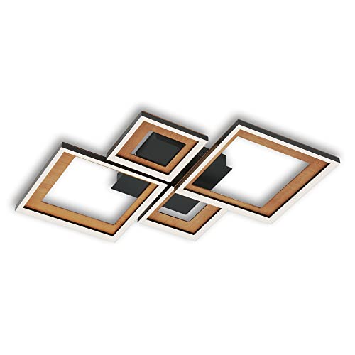 BRILONER Leuchten - Deckenlampe LED, Stufenweise Dimmbar, schwenkbare Deckenleuchte LED, LED Frame, Hinterschnitt, Schwarz-Holz, 530x530x80 mm, 3727-015 von BRILONER