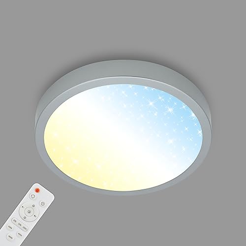 BRILONER - LED Deckenlampe mit Fernbedienung, Sternenhimmel, einstellbar von warmweiß bis kaltweiß, LED Lampe, Deckenleuchte, Wohnzimmerlampe, Schlafzimmerlampe, Küchenlampe, 38x5 cm, Silberfarbig von BRILONER