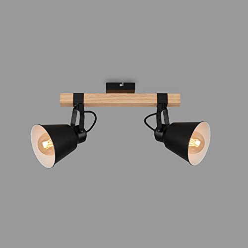 BRILONER Leuchten Deckenlampe retro mit Holzbalken, 2-flammige Deckenleuchte vintage, E27 Fassung max. 40 Watt, verstellbare Lampenschirme, rustikaler Deckenspot, Schwarz-Holz 2406-025 von BRILONER