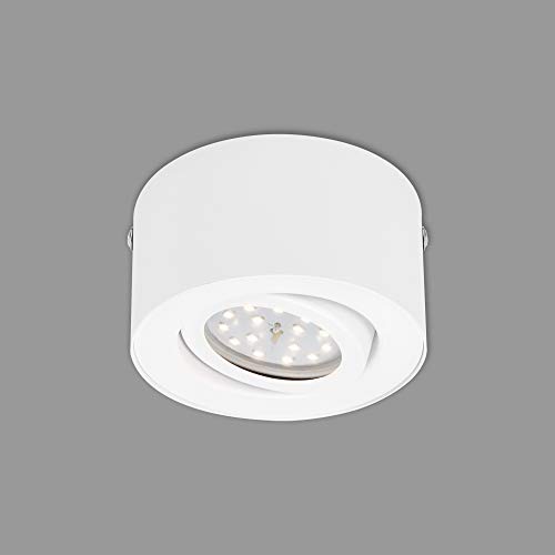 Briloner Leuchten - LED Aufbauleuchte, Deckenlampe 5 W, Reflektor schwenkbar, 470 Lumen, 3.000 Kelvin, Weiß, Ø 9cm Briloner Leuchten - LED Aufbauleuchte, Deckenlampe 5 W, Reflektor schwenkbar, 470 Lumen, 3.000 Kelvin, Weiß, Ø 9cm von BRILONER