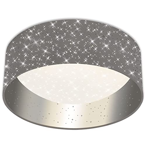 BRILONER Leuchten - LED Deckenleuchte, Stoff-Deckenleuchte, Stoffleuchte inkl. Sterneneffekt, 12 Watt, 1.200 Lumen, 4.000 Kelvin, Grau-Silber, Ø32cm von BRILONER