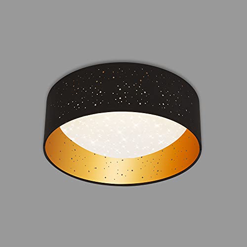 BRILONER - LED Deckenlampe mit Sternenhimmel, Lampenschirm aus Stoff, neutralweiße Lichtfarbe, LED Deckenleuchte, LED Lampe, Wohnzimmerlampe, Schlafzimmerlampe, Küchenlampe, 32x12 cm, Schwarz-Gold von BRILONER