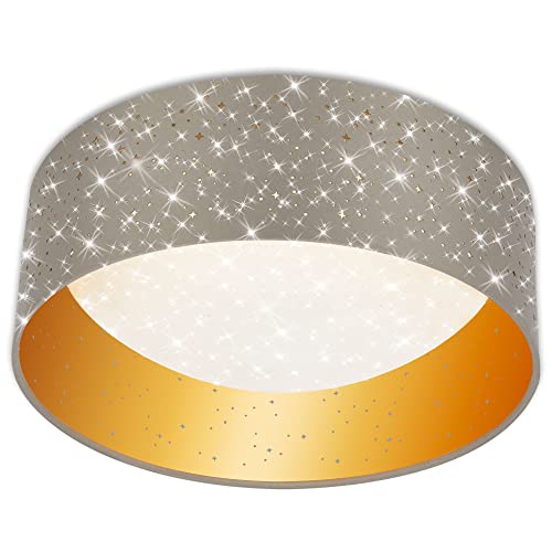 BRILONER - LED Deckenlampe mit Sternenhimmel, Lampenschirm aus Stoff, neutralweiße Lichtfarbe, LED Deckenleuchte, LED Lampe, Wohnzimmerlampe, Schlafzimmerlampe, Küchenlampe, 32x12 cm, Taupe-Gold von BRILONER
