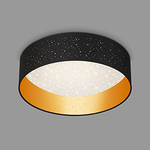 Briloner Leuchten - LED Deckenleuchte, Stoff-Deckenleuchte, Stoffleuchte inkl. Sterneneffekt, 18 Watt, 2.200 Lumen, 4.000 Kelvin, Schwarz-Gold, Ø40cm von BRILONER