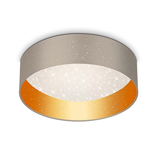 Briloner Leuchten - LED Deckenleuchte, Stoff-Deckenleuchte, Stoffleuchte inkl. Sterneneffekt, 18 Watt, 2.200 Lumen, 4.000 Kelvin, Taupe-Gold, Ø40cm von BRILONER