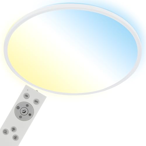BRILONER - LED Deckenlampe flach mit Fernbedienung, indirektes Licht, einstellbar von warmweiß bis kaltweiß, Lampe, Deckenleuchte, Wohnzimmerlampe, LED Panel, Küchenlampe, 48x3 cm, Weiß BRILONER - LED Deckenlampe flach mit Fernbedienung, indirektes Licht, einstellbar von warmweiß bis kaltweiß, Lampe, Deckenleuchte, Wohnzimmerlampe, LED Panel, Küchenlampe, 48x3 cm, Weiß von BRILONER