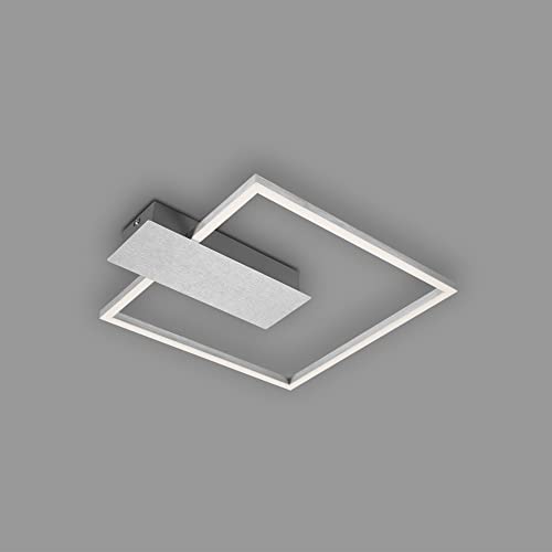 Briloner Leuchten - LED Deckenleuchte dimmbar in 3 Stufen, Memoryfunktion, warmweiße Lichtfarbe, LED Deckenlampe eckig, aluminiumfarbig, 375x320 mm von BRILONER