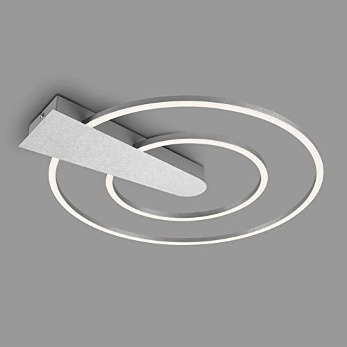 Briloner Leuchten - LED Deckenleuchte dimmbar in 3 Stufen, Memoryfunktion, warmweiße Lichtfarbe, LED Deckenlampe rund, aluminiumfarbig, Ø49,5 cm von BRILONER