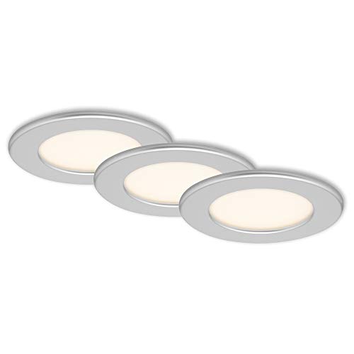 BRILONER Leuchten - LED Einbauleuchten, 3er Set, Deckenlampen je 6 Watt, je 450 Lumen, 3.000 Kelvin, IP44, Chrom-Matt, 115x30mm (DxH) von BRILONER