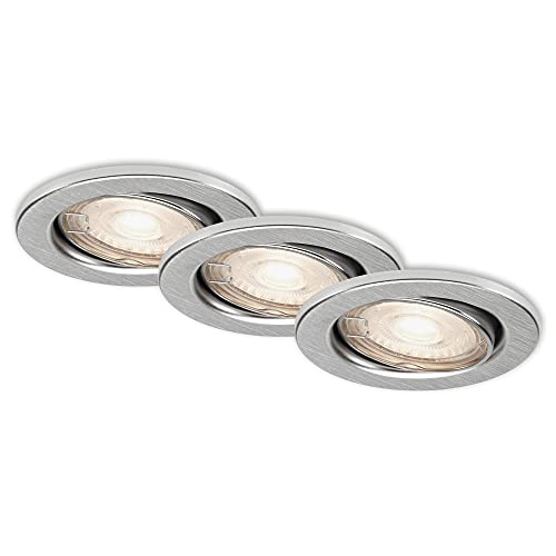 BRILONER Leuchten - LED Einbauleuchten, Einbaustrahler 3er Set, Deckenlampen dimmbar, schwenkbar, GU10 je 5,5 Watt, je 400 Lumen, 3.000 Kelvin, IP23, Aluminiumfarbig, 86x70mm (DxH), 7148-039 von BRILONER