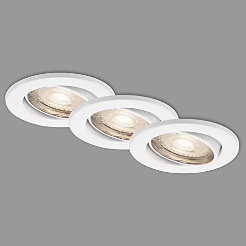Briloner Leuchten - LED Einbauleuchten, Einbaustrahler 3er Set, Deckenlampen dimmbar, schwenkbar, GU10 je 5 Watt, je 400 Lumen, 3.000 Kelvin, IP23, Weiß, 86x70mm (DxH) von BRILONER