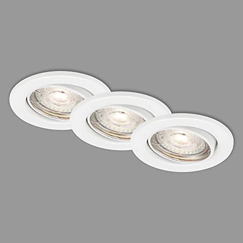 BRILONER Leuchten - LED Einbauleuchten, Einbaustrahler 3er Set, Deckenlampen in Stufen dimmbar, schwenkbar, GU10 je 5 Watt, je 460 Lumen, 3.000 Kelvin, IP23, Weiß, 86x70mm (DxH), 7050-036 von BRILONER