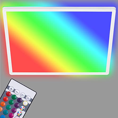 BRILONER Leuchten - LED Panel, Deckenleuchte dimmbar, Deckenlampe, RGB, Farbsteuerung, Backlight, inkl. Fernbedienung, 15 Watt, 1.850 Lumen, 4.000 Kelvin, Weiß, 293x293x28mm (DxH) von Briloner Leuchten