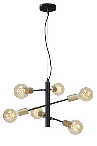 Briloner Leuchten Pendelleuchte, Pendellampe mit 6 Spots im Retro/Vintage Design, Metall, 60 W, Schwarz-pale-gold von BRILONER