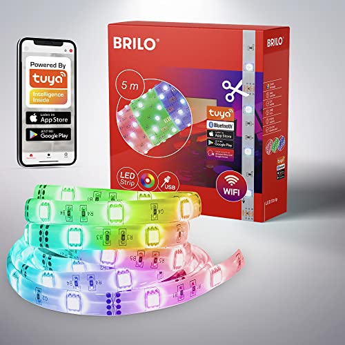 BRILONER - USB LED Strip 5m Smart Home, App- und Sprachsteuerung, buntes RGB Licht, LED Streifen, LED Leiste, Gaming Deko, Party Deko, LED Band, LED Lichtleiste, 500x1x0,3 cm, Weiß von BRILONER