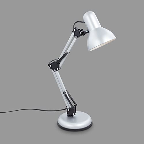 Briloner Leuchten – Schreibtischlampe verstellbar, Tischlampe mit Kabelschalter, Retro Tischleuchte E14 Fassung, 546x224 mm (DxH), Silberfarbig von BRILONER