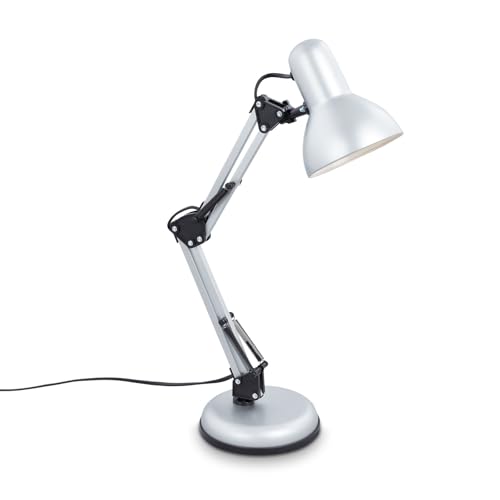 BRILONER - LED Schreibtischlampe Retro mit Kabelschalter, schwenkbar, E14 Fassung, max. 25 Watt, Tischlampe, Lampe, Nachttischlampe, Tischleuchte, Deko, Bürolampe, Leselampe, 53x15,5 cm, Silberfarbig von BRILONER