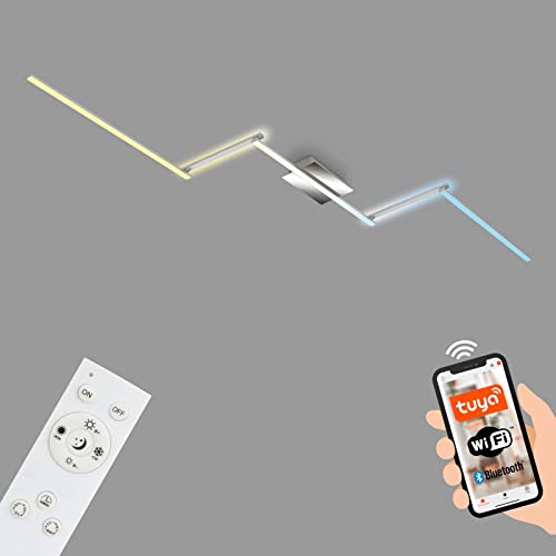 BRILONER Leuchten - Smart LED Deckenleuchte, Indirekter Lichteffekt, Farbtemperatur einstellbar, schwenkbare WiFi Wohnzimmerlampe, Fernbedienung, Sprachsteuerung, Aluminiumfarbig-chrom von BRILONER