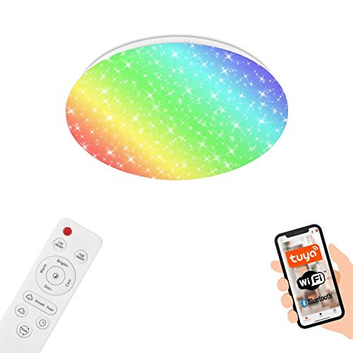 BRILONER - LED Bad Deckenlampe Smart Home, funktioniert mit Alexa, buntes RGB+W Licht, LED Deckenleuchte, LED Lampe, Badlampe, Badezimmerlampe, Küchenlampe, Feuchtraumleuchte, 33x10 cm, Weiß von BRILONER