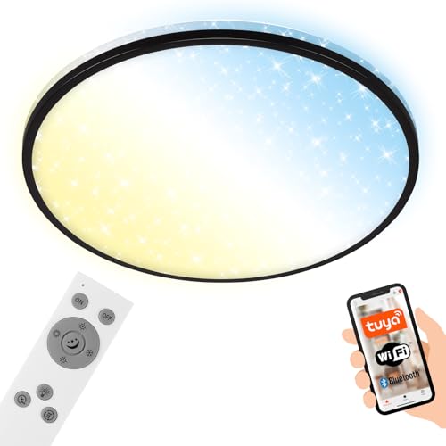 BRILONER - LED Deckenlampe flach Smart Home, funktioniert mit Alexa, Fernbedienung, Lampe, Deckenleuchte, Wohnzimmerlampe, LED Panel, Schlafzimmerlampe, 33,3x6,2 cm, Schwarz BRILONER - LED Deckenlampe flach Smart Home, funktioniert mit Alexa, Fernbedienung, Lampe, Deckenleuchte, Wohnzimmerlampe, LED Panel, Schlafzimmerlampe, 33,3x6,2 cm, Schwarz von BRILONER