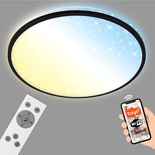 BRILONER - LED Deckenlampe flach Smart Home, funktioniert mit Alexa, Fernbedienung, LED Lampe, LED Deckenleuchte, Wohnzimmerlampe, LED Panel, Schlafzimmerlampe, Deckenbeleuchtung, 49x7,7 cm, Schwarz von BRILONER